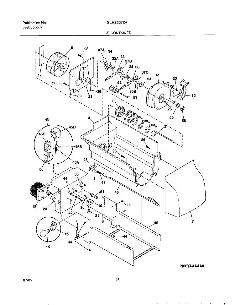 ICE CONTAINER Diagram and Parts List for GLHS267ZAW0  Frigidaire Refrigerator