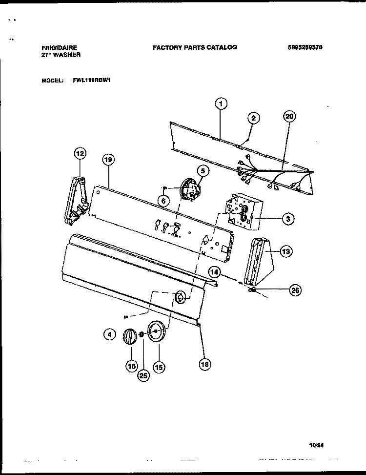 CONSOLE & CONTROLS Diagram and Parts List for FWL111RBW1  Frigidaire Washer