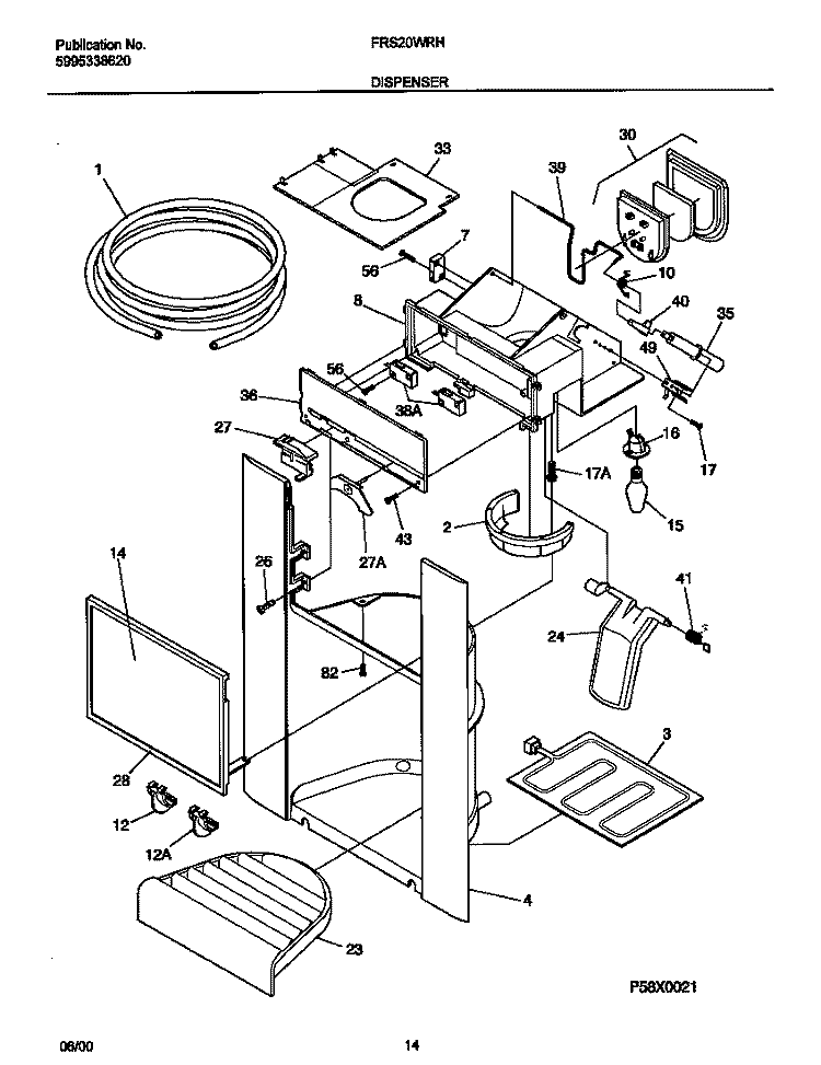 I&W DISPENSER Diagram and Parts List for FRS20WRHW5  Frigidaire Refrigerator