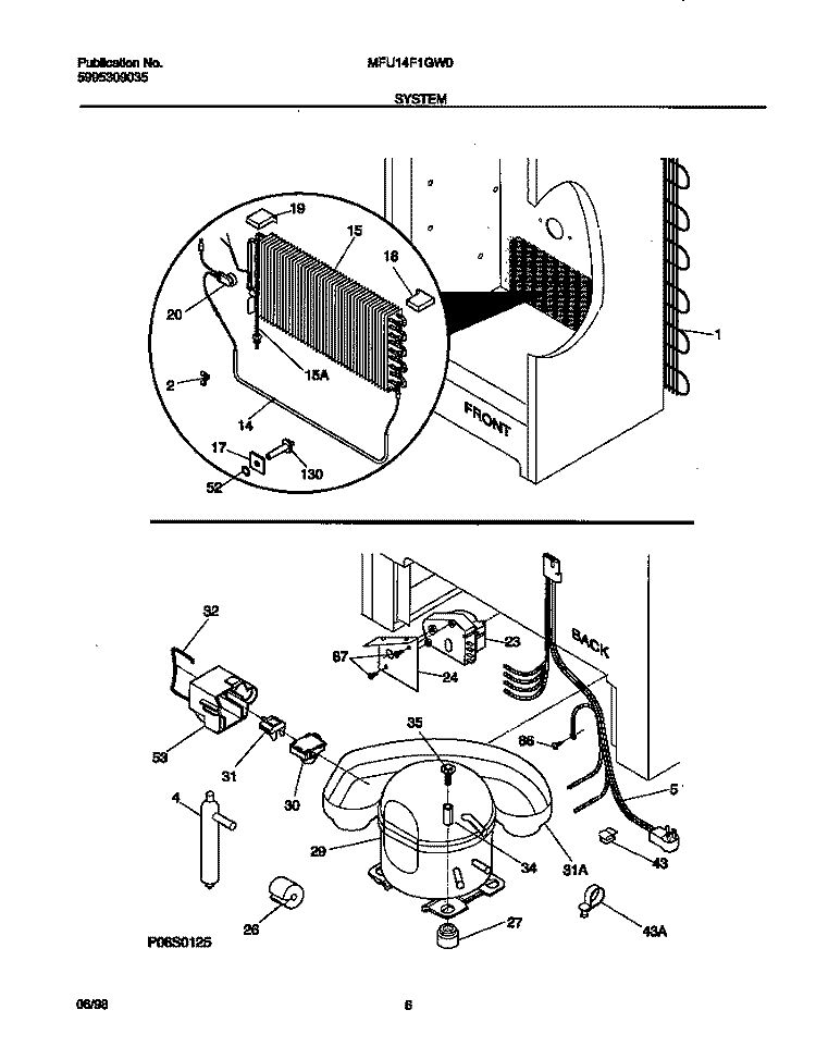 SYSTEM Diagram and Parts List for MFU14F1GW0  Frigidaire Freezer