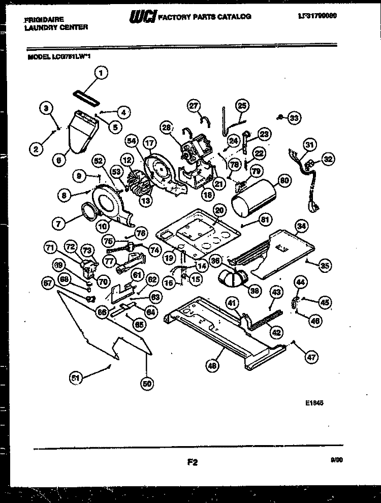 MOTOR AND BLOWER PARTS Diagram and Parts List for LCG751LL1  Frigidaire Washer Dryer Combo
