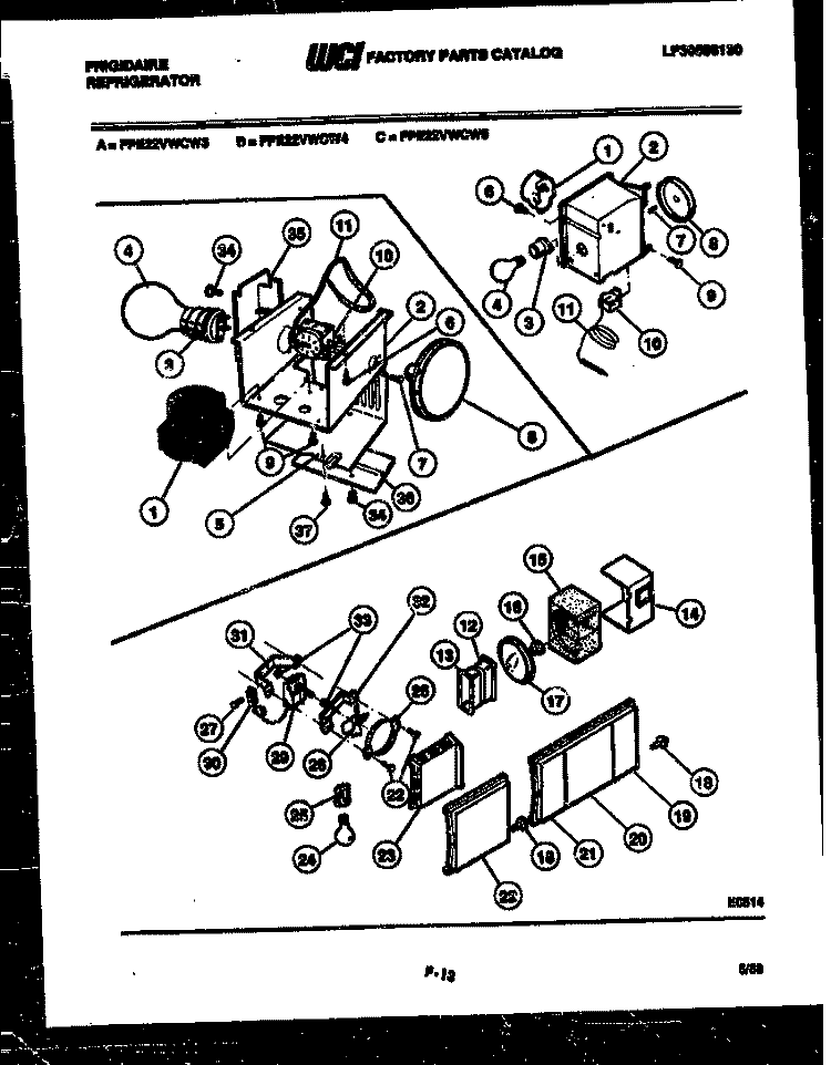 REFRIGERATOR CONTROL ASSEMBLY, DAMP Diagram and Parts List for FPE22VWCH3  Frigidaire Refrigerator
