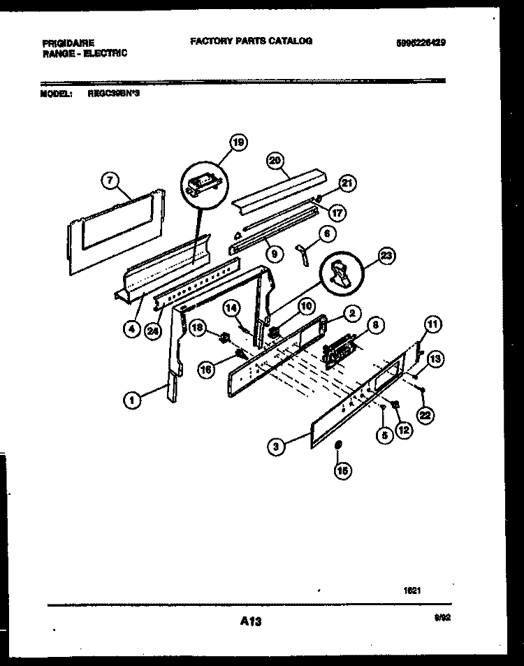 BACKGUARD Diagram and Parts List for REGC39BNW3  Frigidaire Range