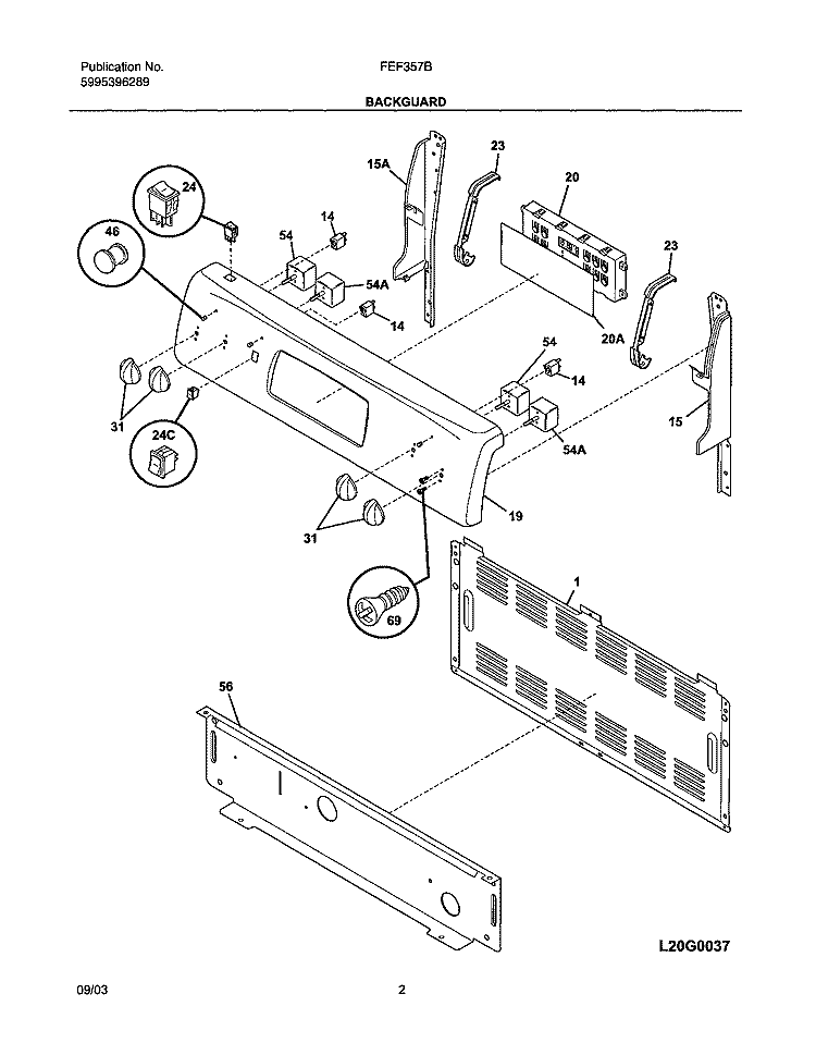 BACKGUARD Diagram and Parts List for FEF357BSD  Frigidaire Range