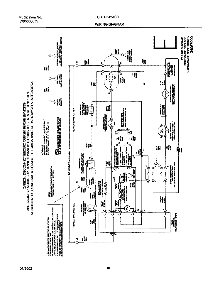 134067000 WIRING DIAGRAM Diagram and Parts List for GSER642AS0  Frigidaire Dryer