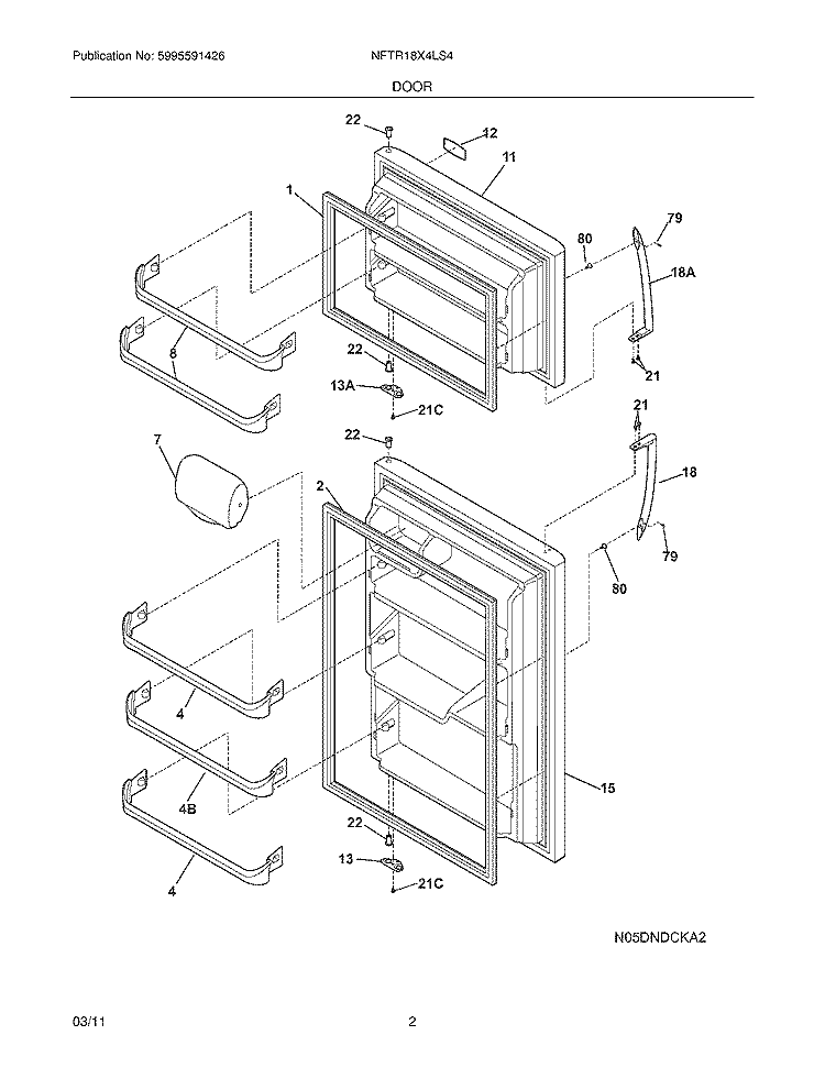 DOOR Diagram and Parts List for NFTR18X4LS4  Frigidaire Refrigerator