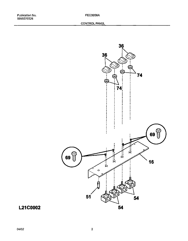 CONTROLS Diagram and Parts List for FEC30S6ASD  Frigidaire Cooktop