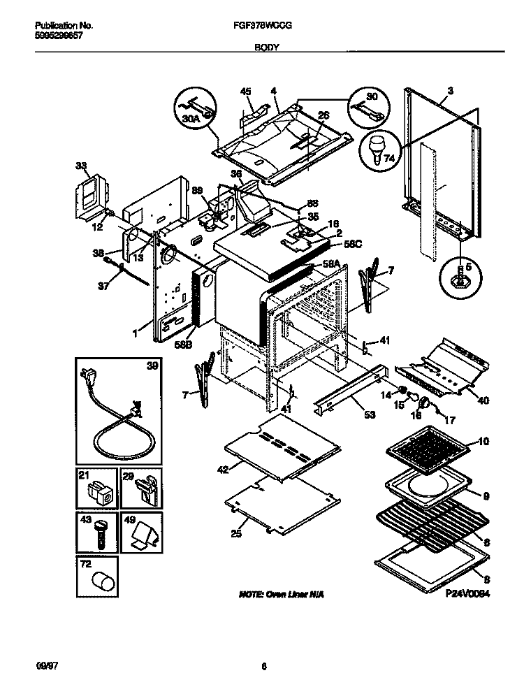 BODY Diagram and Parts List for FGF378WCCG  Frigidaire Range