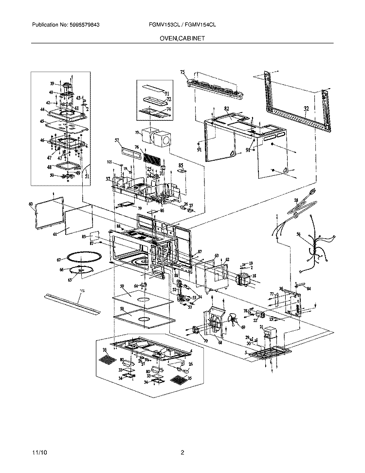 OVEN,CABINET Diagram and Parts List for FGMV153CLBA  Frigidaire Microwave