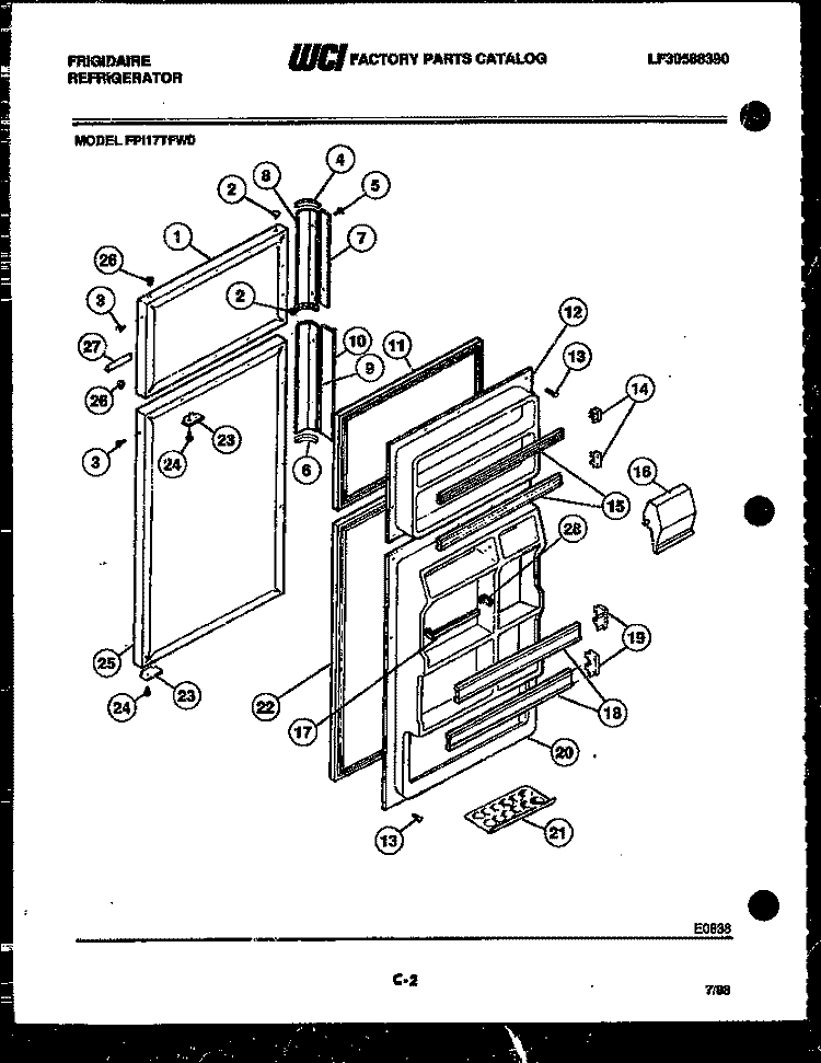 DOOR PARTS Diagram and Parts List for FPI17TFH0  Frigidaire Refrigerator