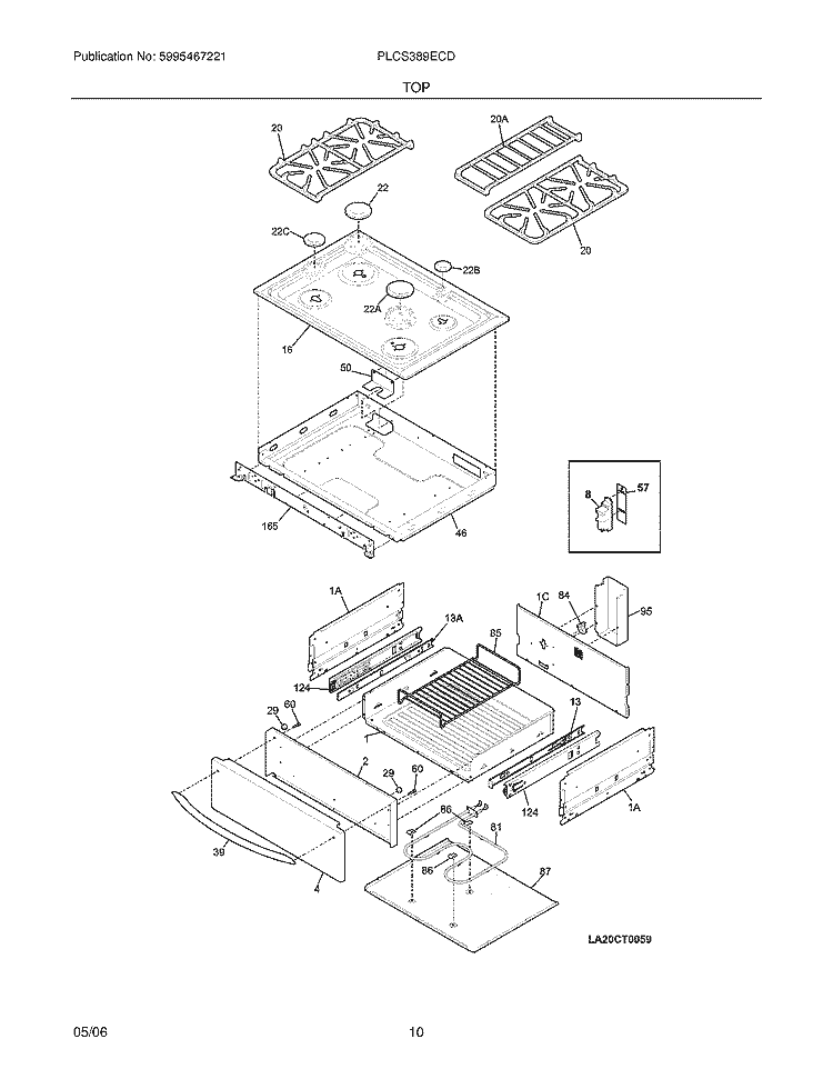 TOP / DRAWER Diagram and Parts List for PLCS389ECD  Frigidaire Range