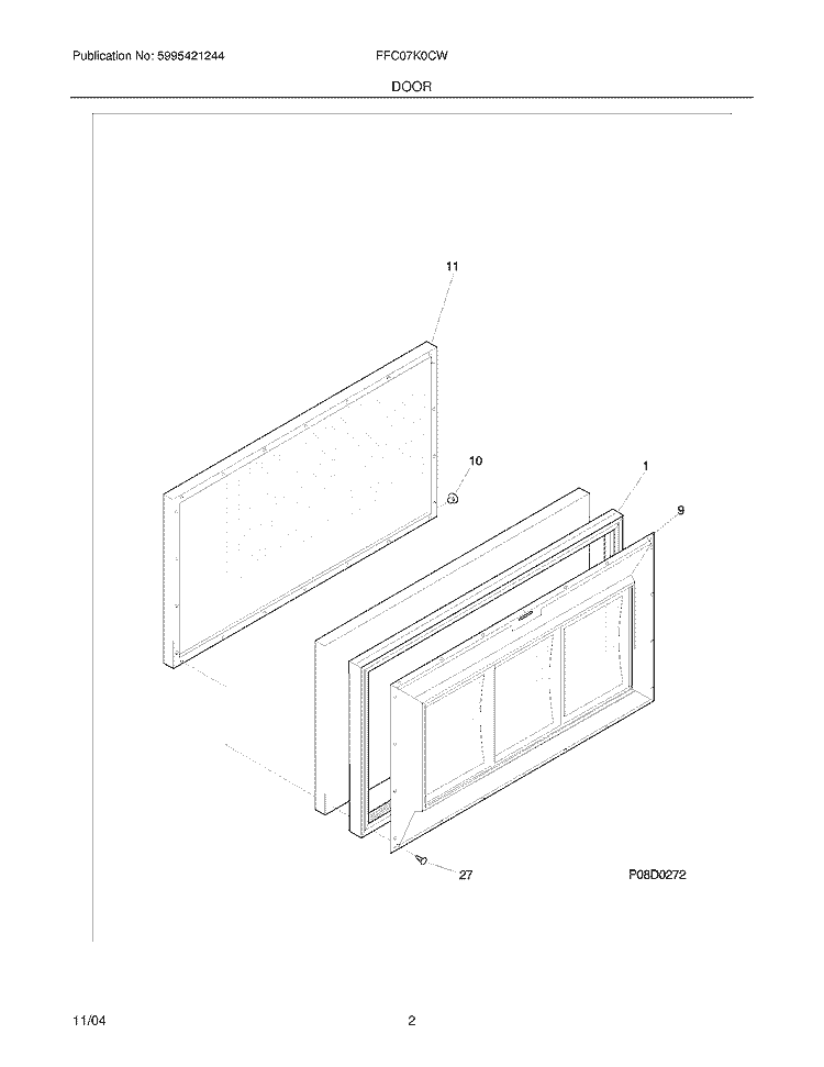DOOR Diagram and Parts List for FFC07K0CW3  Frigidaire Freezer