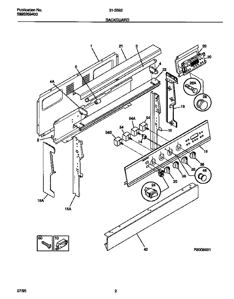 BACKGUARD Diagram and Parts List for 31-5592-23-04  Tappan Range
