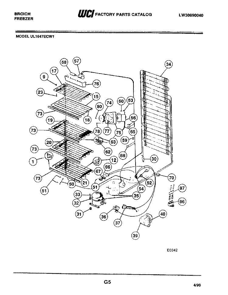 SYSTEM Diagram and Parts List for UL1647ECW1  Frigidaire Freezer