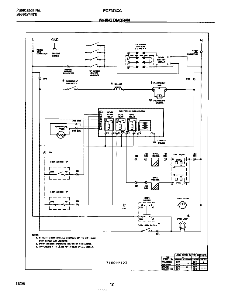 WIRING DIAGRAM Diagram and Parts List for FGF374CCSB  Frigidaire Range