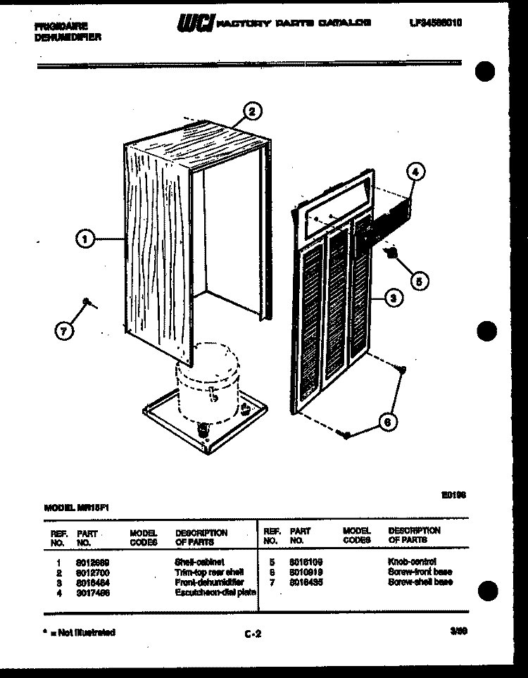 CABINET AND CONTROL PARTS Diagram and Parts List for MR15F1  Frigidaire Dehumidifier