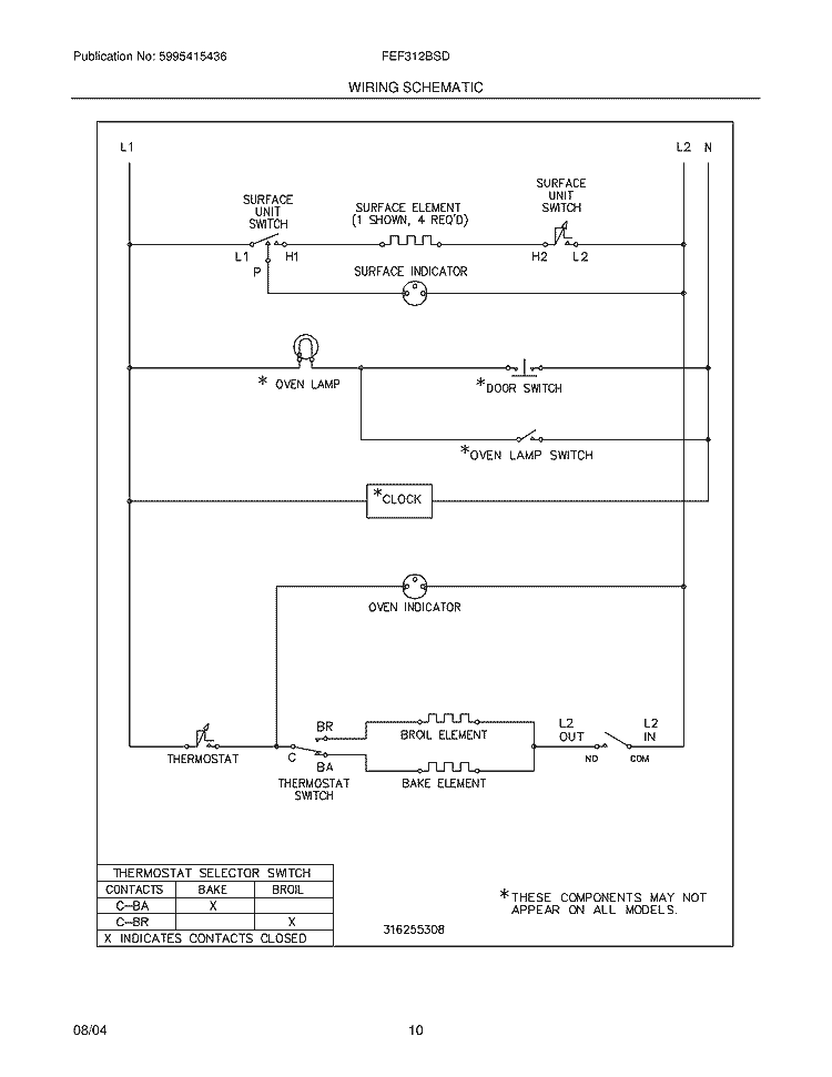 WIRING SCHEMATIC Diagram and Parts List for FEF312BSD  Frigidaire Range