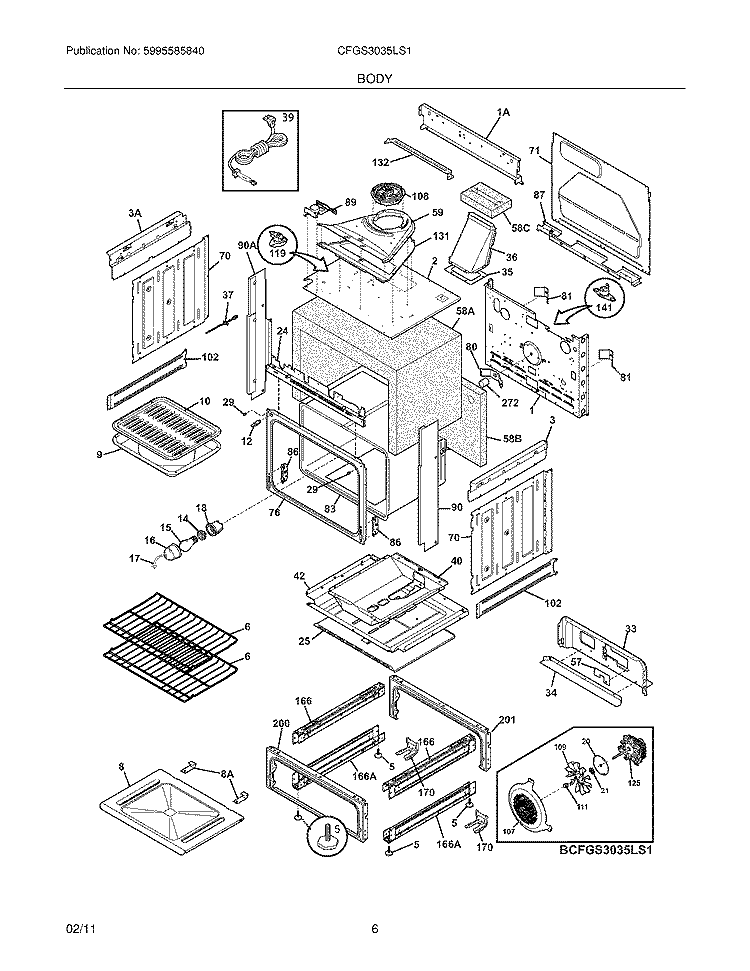 BODY Diagram and Parts List for CFGS3035LS1  Frigidaire Range
