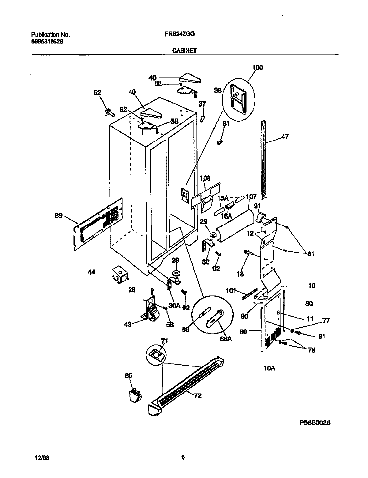 CABINET Diagram and Parts List for FRS24ZGGD4  Frigidaire Refrigerator
