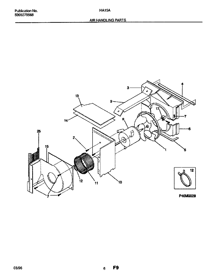 AIR HANDLING PARTS Diagram and Parts List for HA15A  Frigidaire Air Conditioner