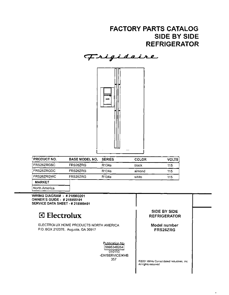 COVER Diagram and Parts List for FRS26ZRGDC  Frigidaire Refrigerator