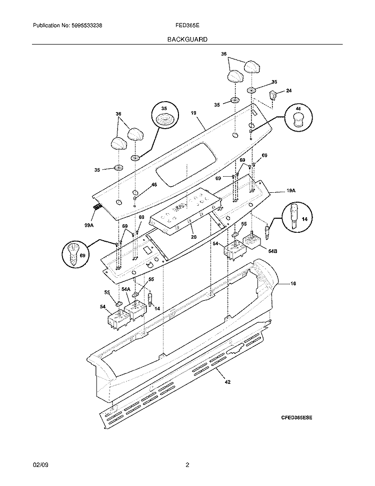 BACKGUARD Diagram and Parts List for FED365EBE  Frigidaire Range