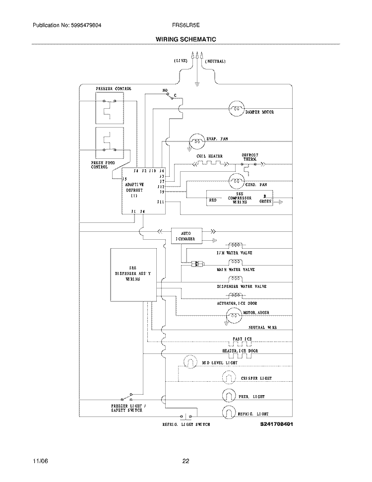 WIRING SCHEMATIC Diagram and Parts List for FRS6LR5EQ4  Frigidaire Refrigerator