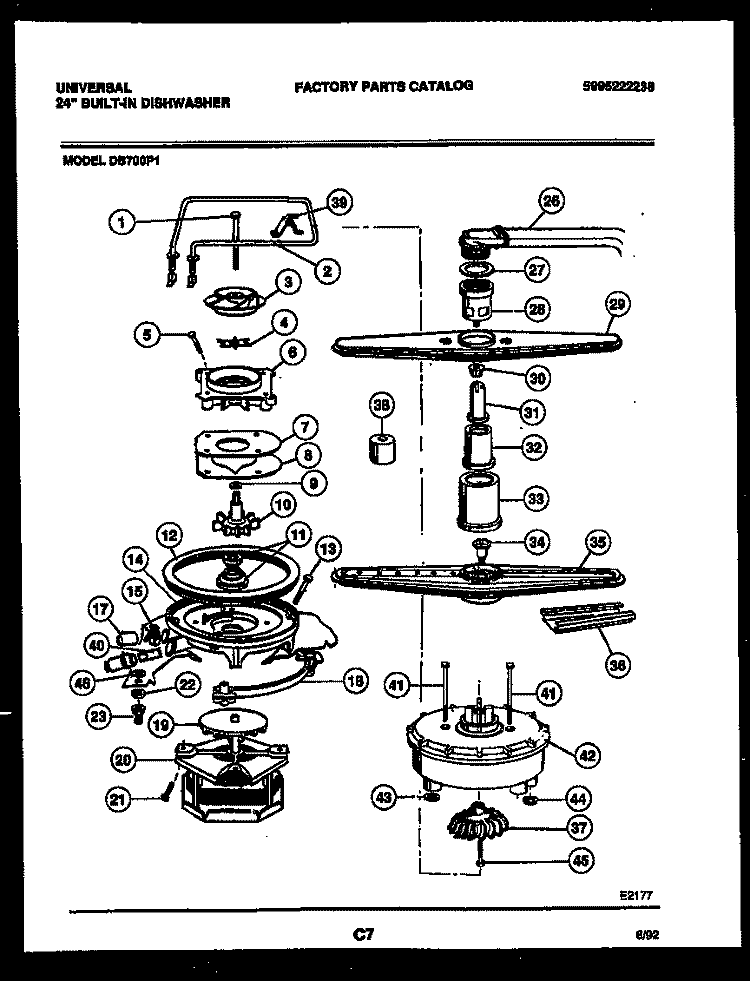 MOTOR PUMP PARTS Diagram and Parts List for DB700P1  Frigidaire Dishwasher