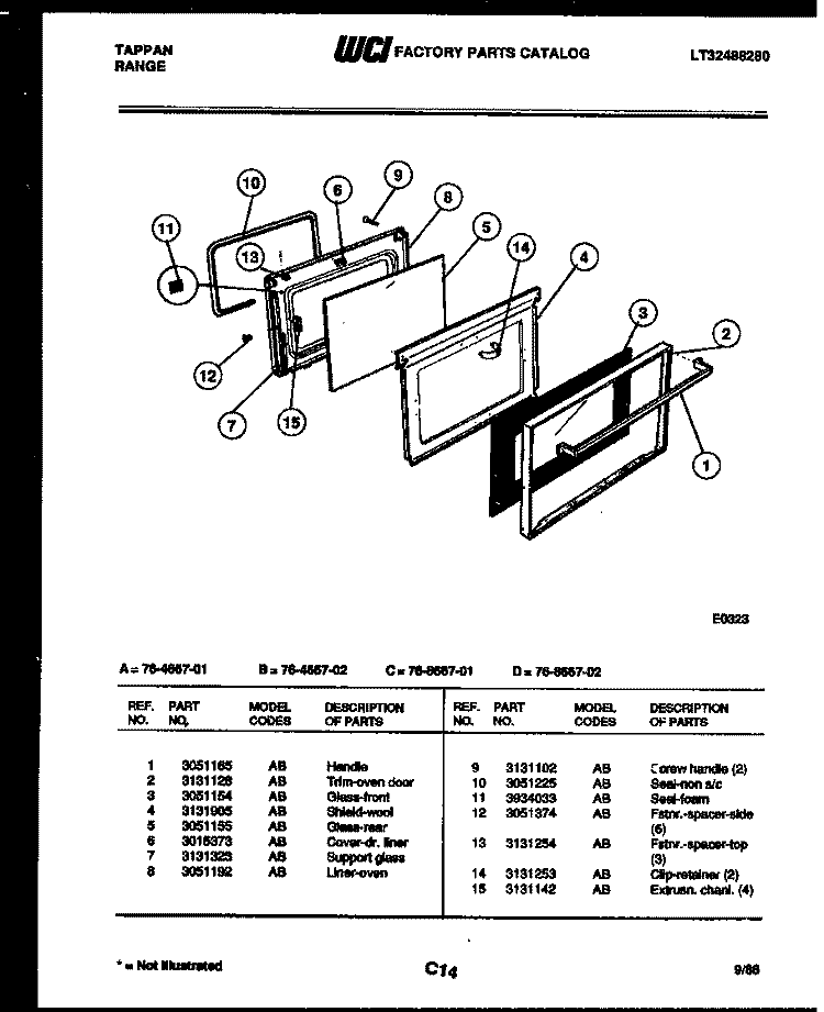DOOR PARTS Diagram and Parts List for 76-4667-00-02  Tappan Microwave Oven Combo