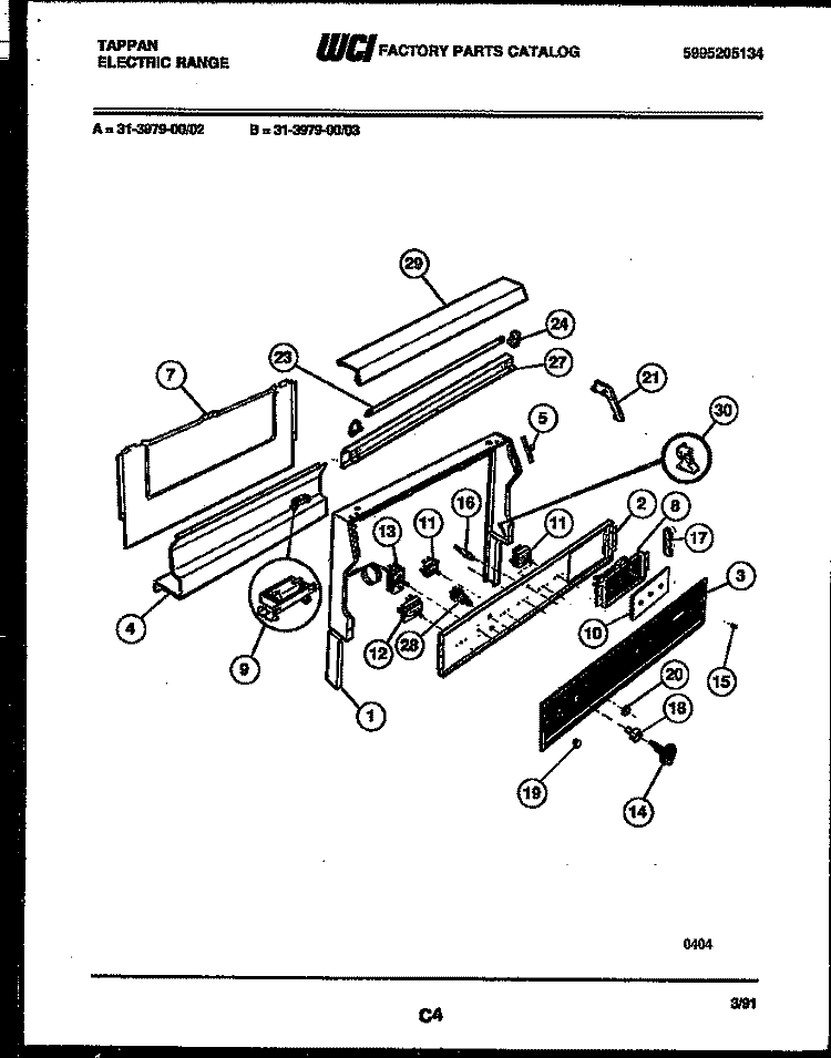 BACKGUARD Diagram and Parts List for 31-3979-23-02  Tappan Range