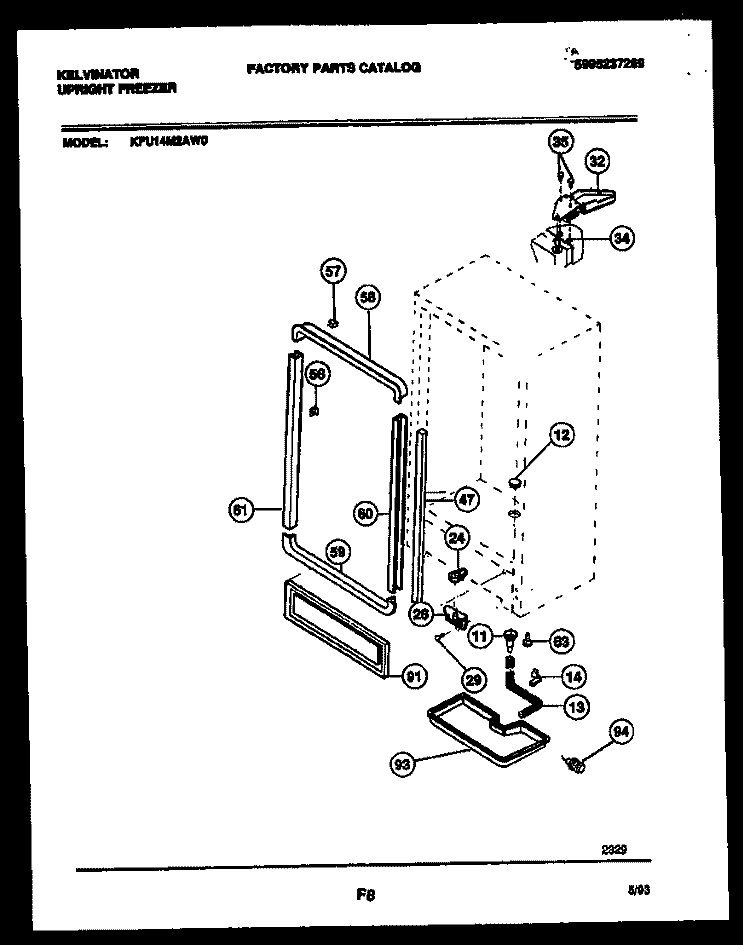 CABINET PARTS Diagram and Parts List for KFU14M2AW0  Kelvinator Freezer