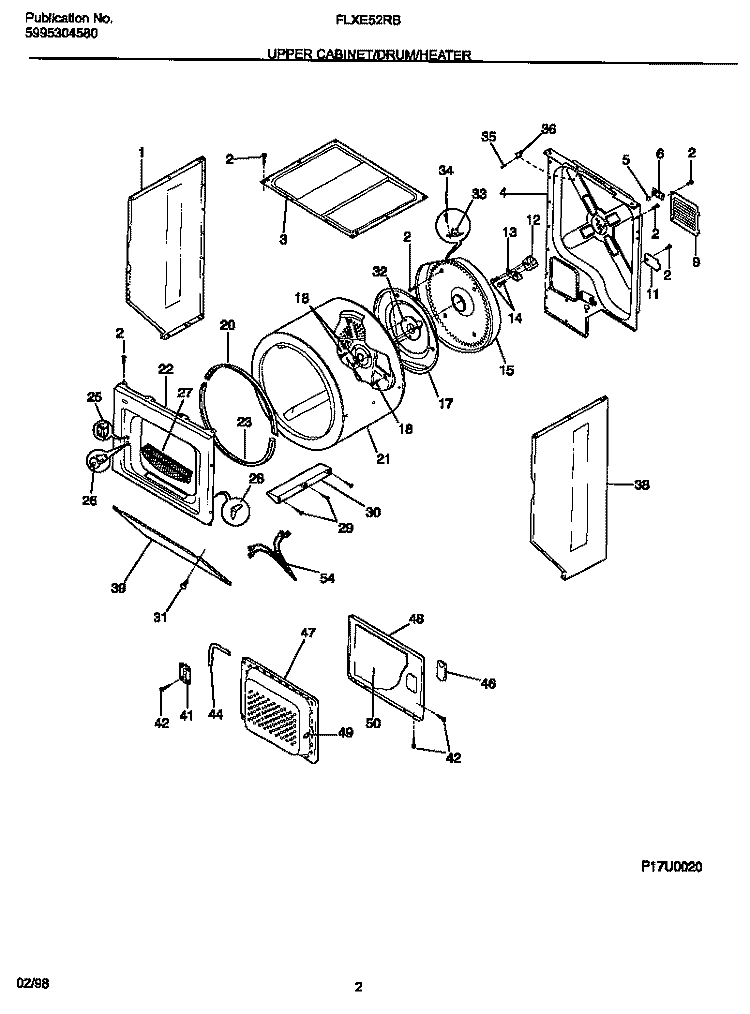 UPPER CABINET / DRUM / HEATER Diagram and Parts List for FLXE52RBT6  Frigidaire Washer Dryer Combo