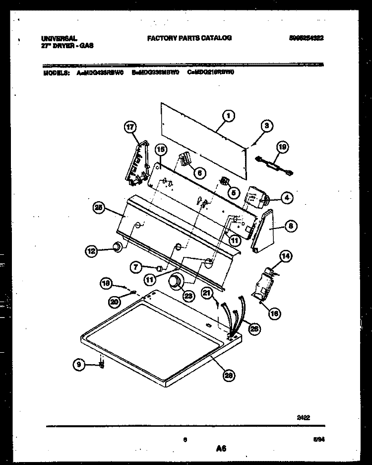 CONSOLE AND CONTROL PARTS Diagram and Parts List for MDG436RBW0  Tappan Dryer
