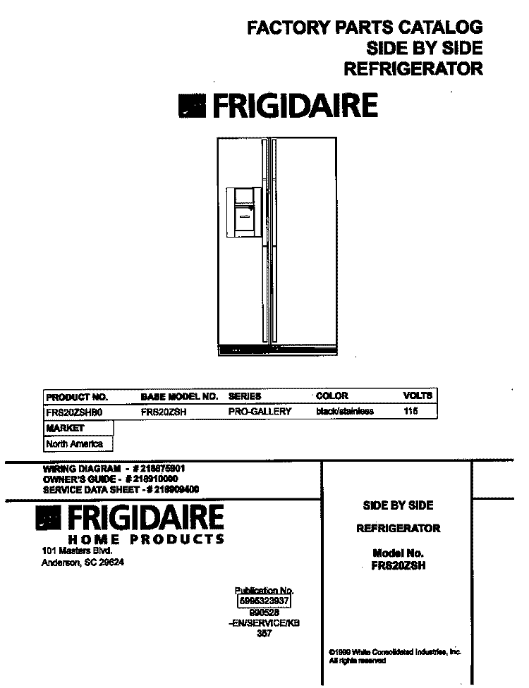 COVER Diagram and Parts List for FRS20ZSHB0  Frigidaire Refrigerator