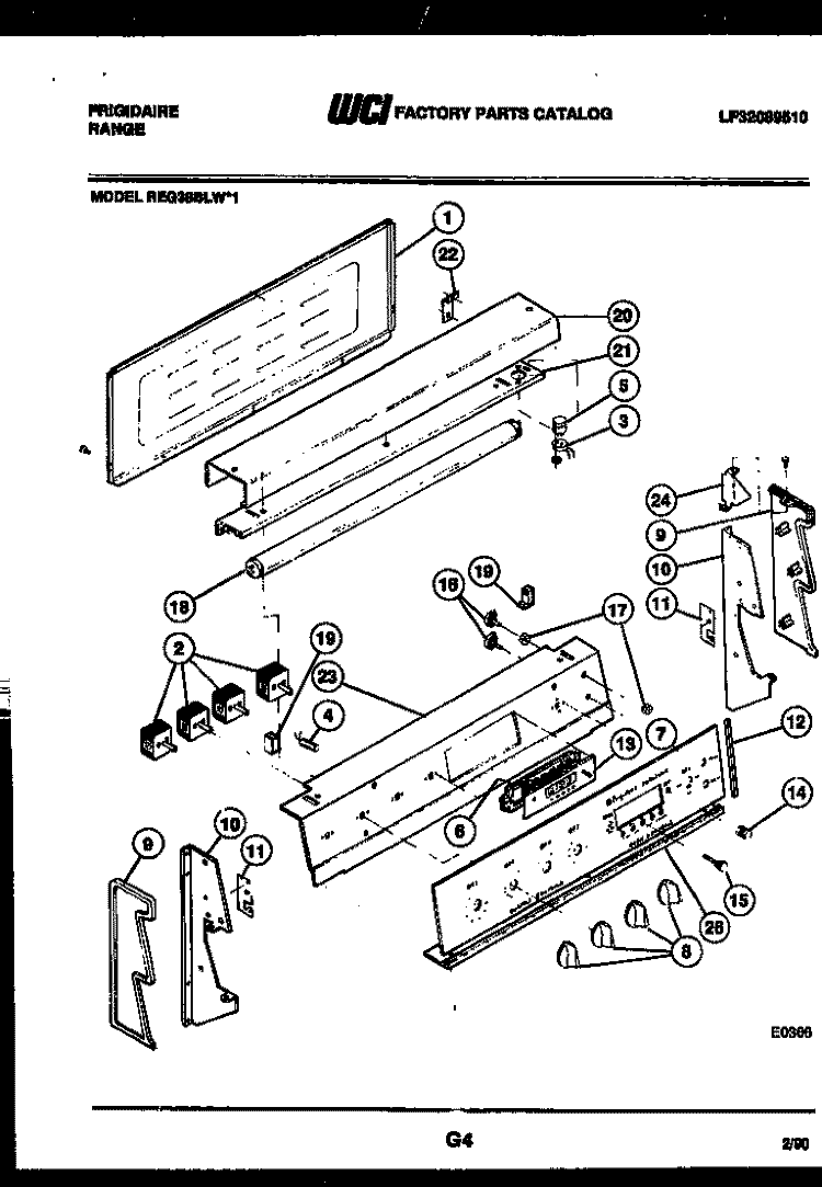 BACKGUARD Diagram and Parts List for REG38BLW1  Frigidaire Range