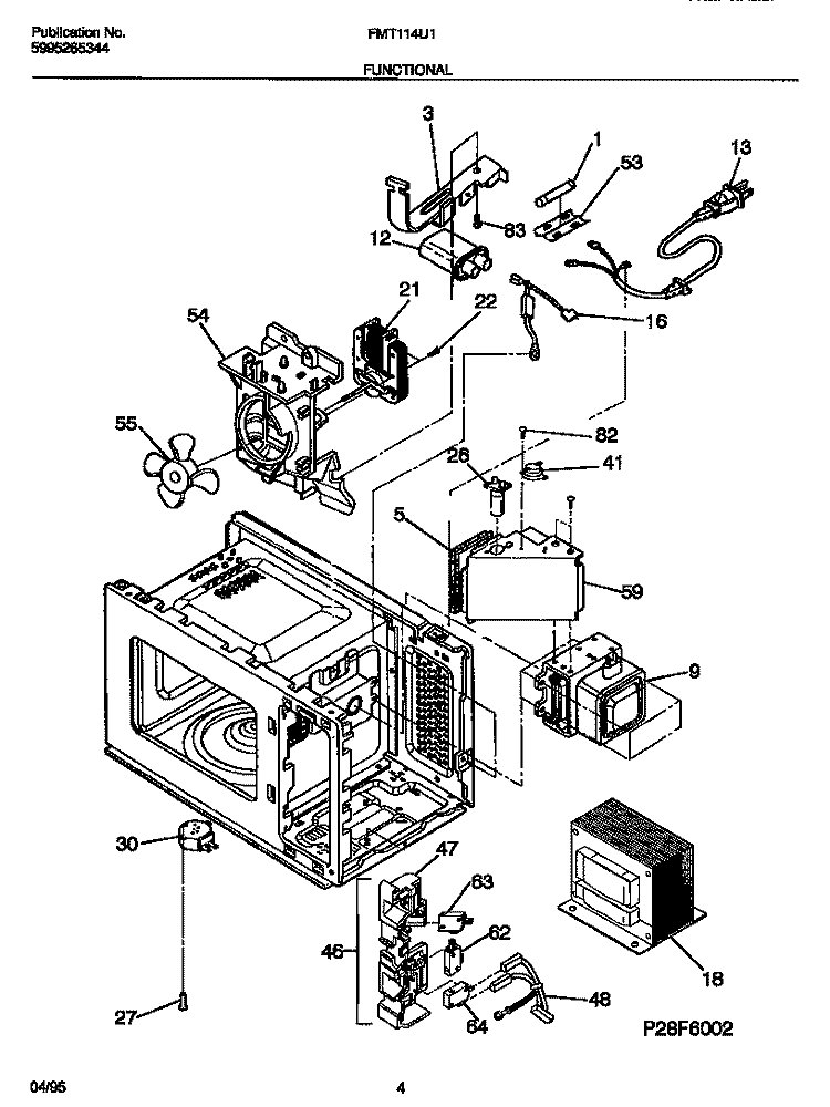 FUNCTIONAL Diagram and Parts List for FMT114U1B0  Frigidaire Microwave