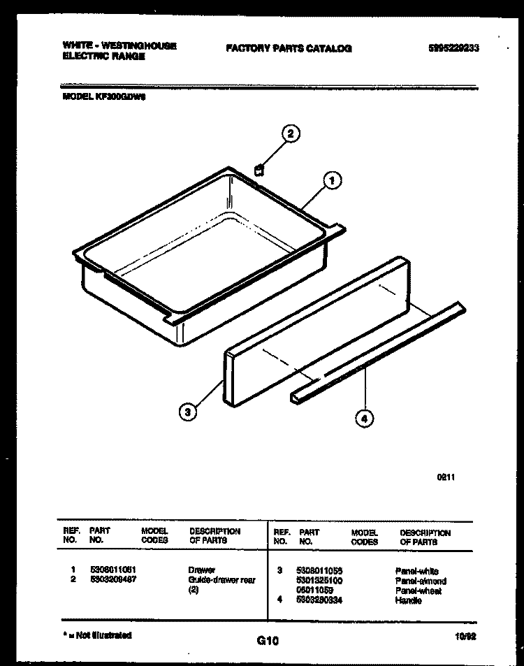 DRAWER PARTS Diagram and Parts List for KF300GDH6  Frigidaire Range