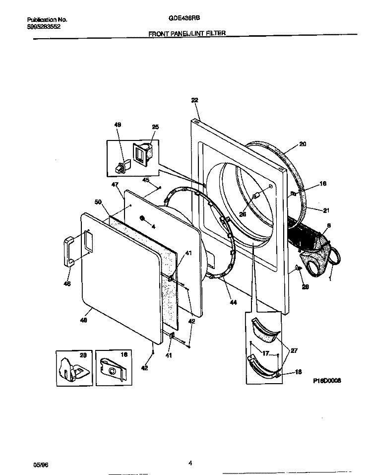 FRONT PANEL / LINT FILTER Diagram and Parts List for GDE436RBD2  Gibson Dryer