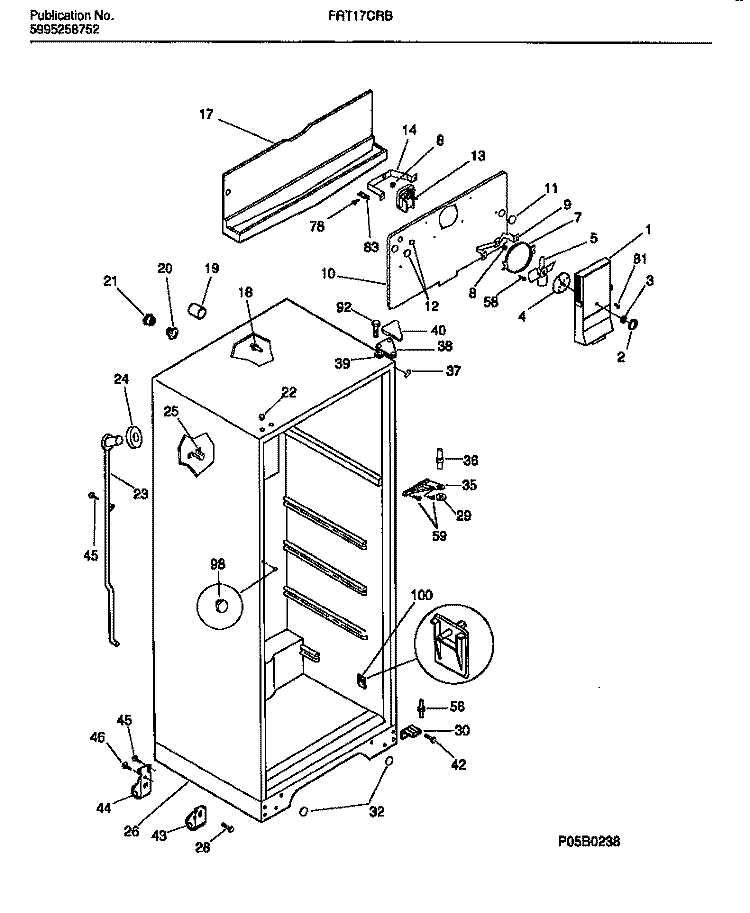 CABINET WITH FAN ASSEMBLY Diagram and Parts List for FRT17CRBD2  Frigidaire Refrigerator
