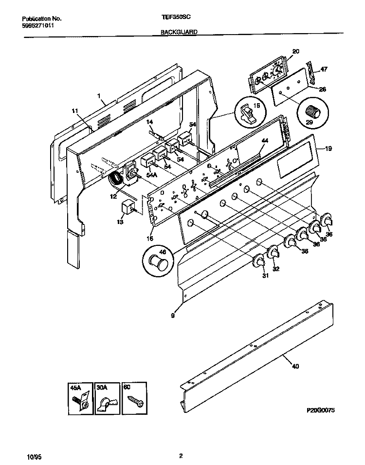 BACKGUARD Diagram and Parts List for TEF350SCDA  Tappan Range