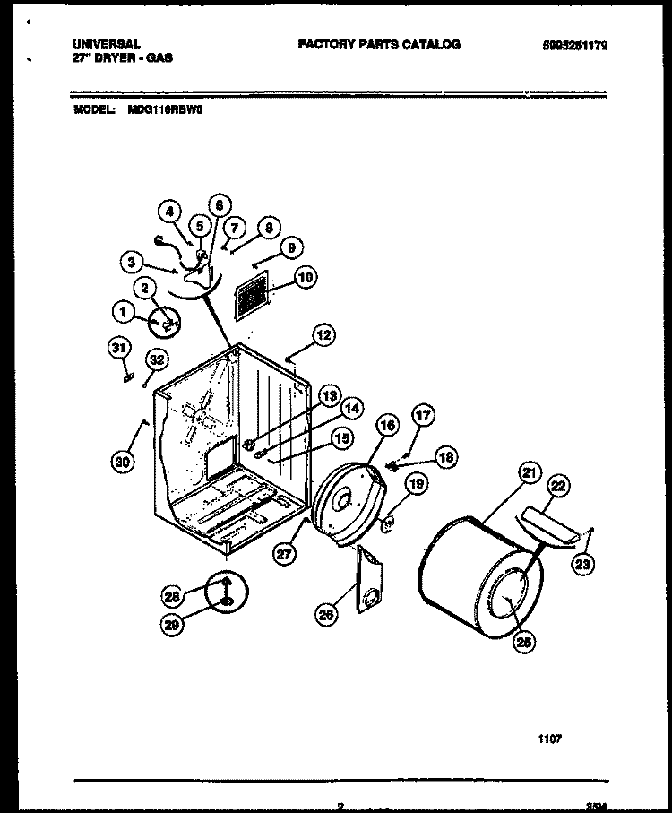 CABINET AND COMPONENT PARTS Diagram and Parts List for MDG116RBW0  Frigidaire Dryer