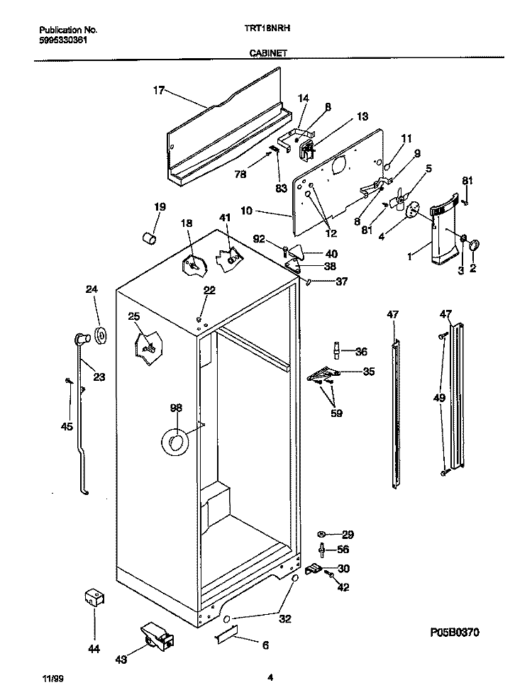 CABINET Diagram and Parts List for TRT18NRHW1  Tappan Refrigerator