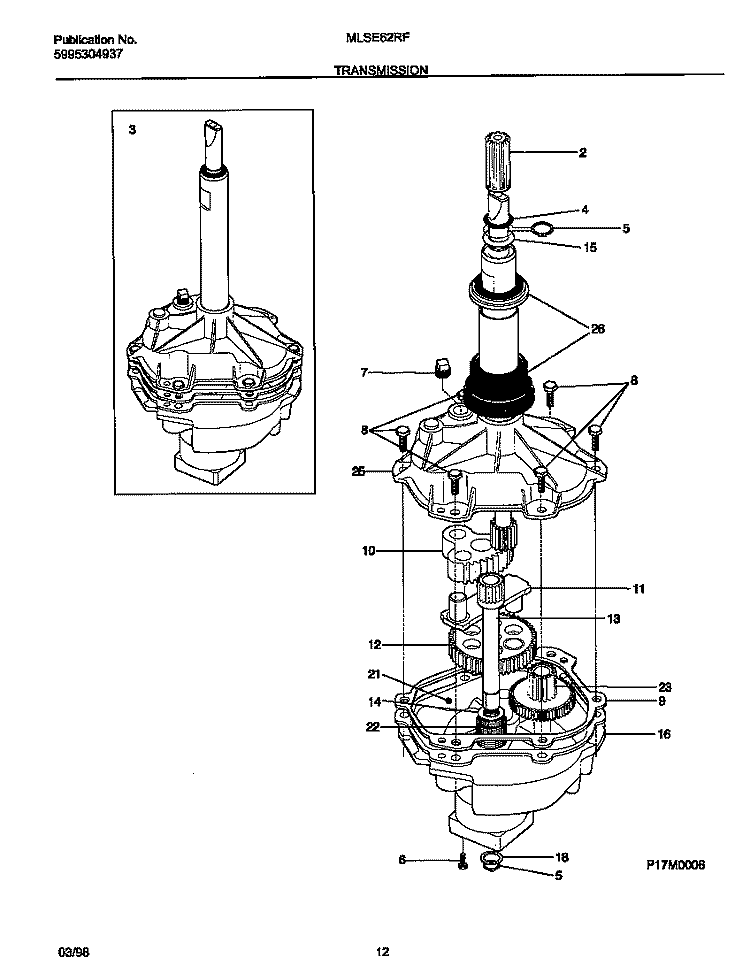 TRANSMISSION Diagram and Parts List for MLSE62RFD0  Frigidaire Washer Dryer Combo