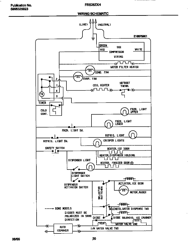 WIRING DIAGRAM Diagram and Parts List for FRS26ZXHD0  Frigidaire Refrigerator