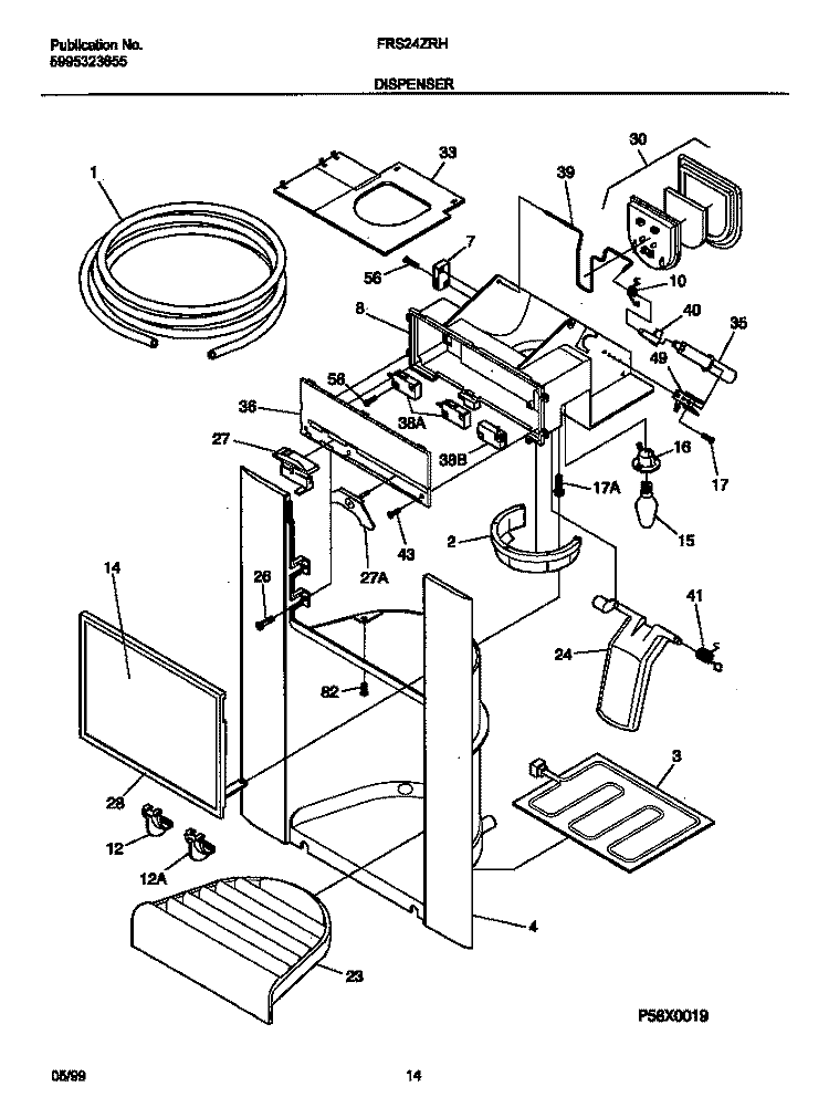 ICE DISPENSER Diagram and Parts List for FRS24ZRHD0  Frigidaire Refrigerator