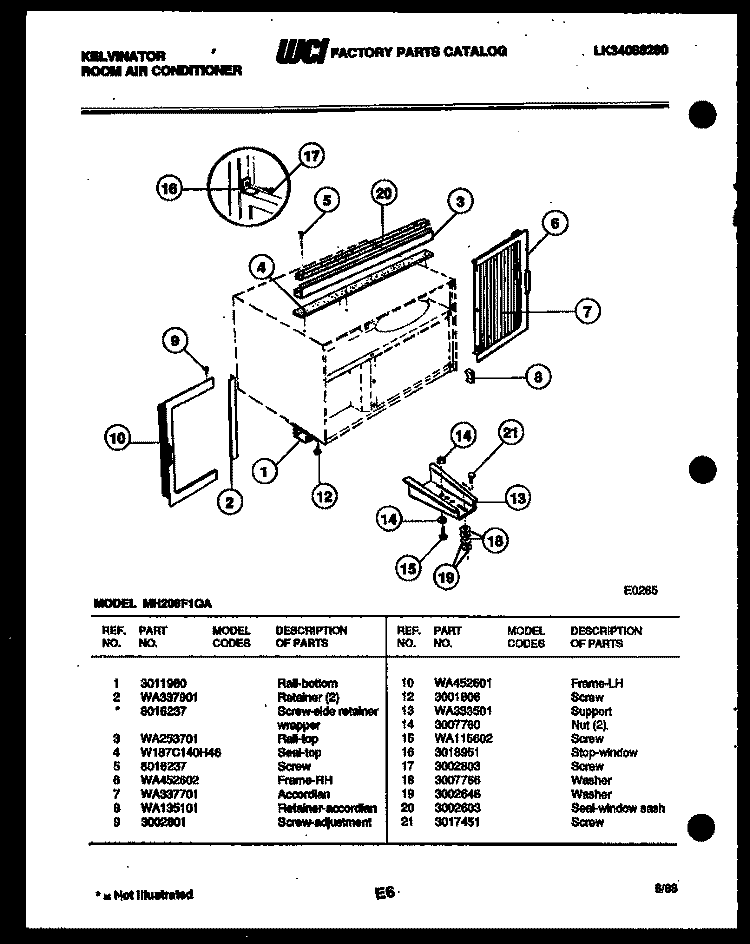 CABINET AND INSTALLATION PARTS Diagram and Parts List for MH208F1QA  Kelvinator Air Conditioner