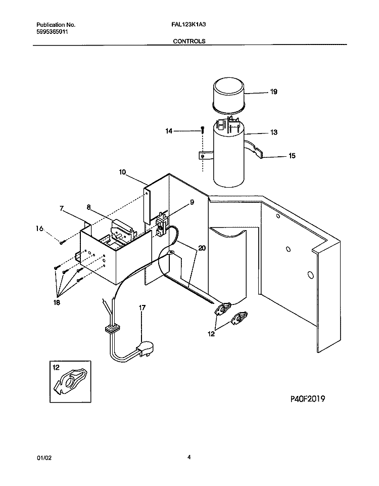 CONTROLS Diagram and Parts List for FAL123K1A3  Frigidaire Air Conditioner