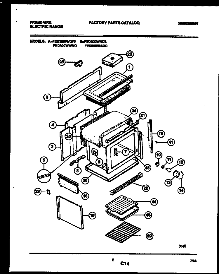 BODY PARTS Diagram and Parts List for FED300WAW3  Frigidaire Range