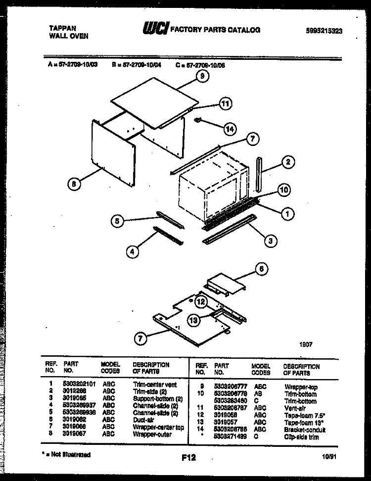 UPPER BODY PARTS Diagram and Parts List for 57-2709-10-05  Tappan Microwave Oven Combo