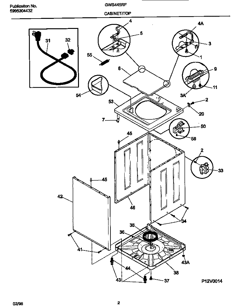 CABINET / TOP Diagram and Parts List for GWS445RFS0  Gibson Washer
